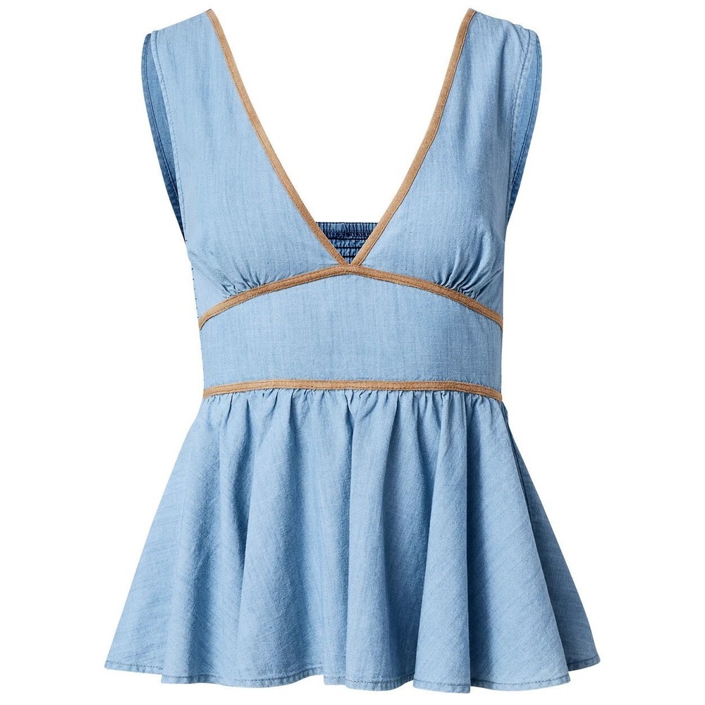 Venus Chambray Babydoll Sleeveless Smocked Back Top - Medium Wash Blue - Sz‎ 8